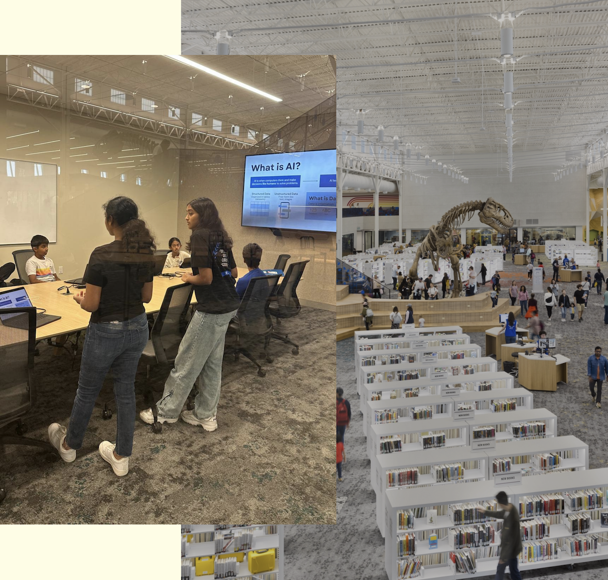 Collage of Kids Build AI workshops at local libraries
